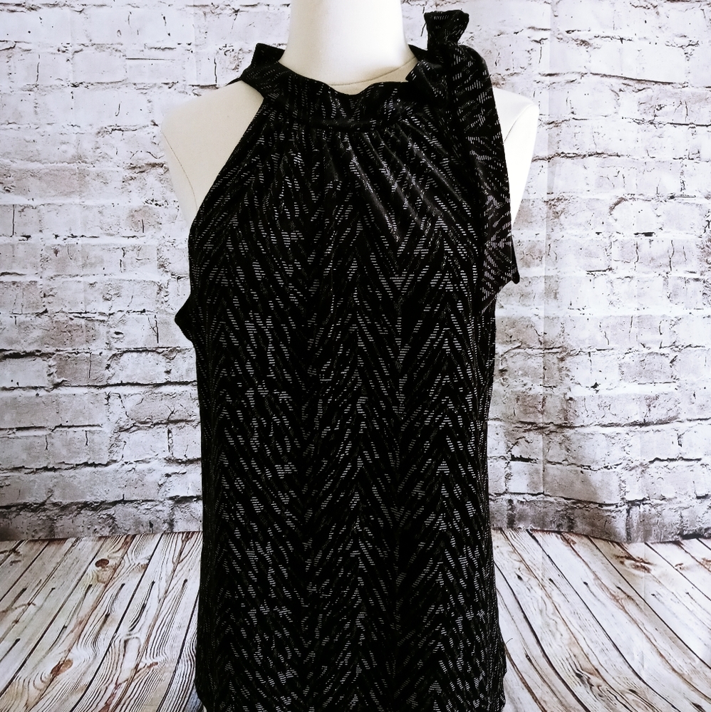 Style & Co Size L Black Velvet High Neck Halter Top Sparkly